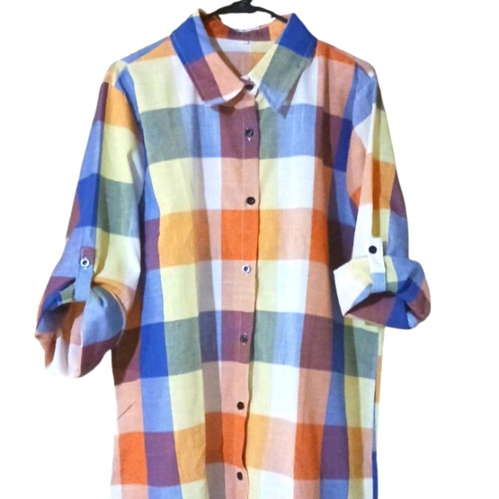 Women's Shirt Button Front High-Low Style Role-up Adjustable Sleeves XL NWOT - Picture 3 of 4